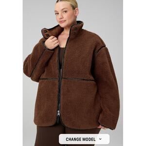 Fabletics Teddy Mid-Length Hazelnut/Black Size: 2XL Jacket NWOT